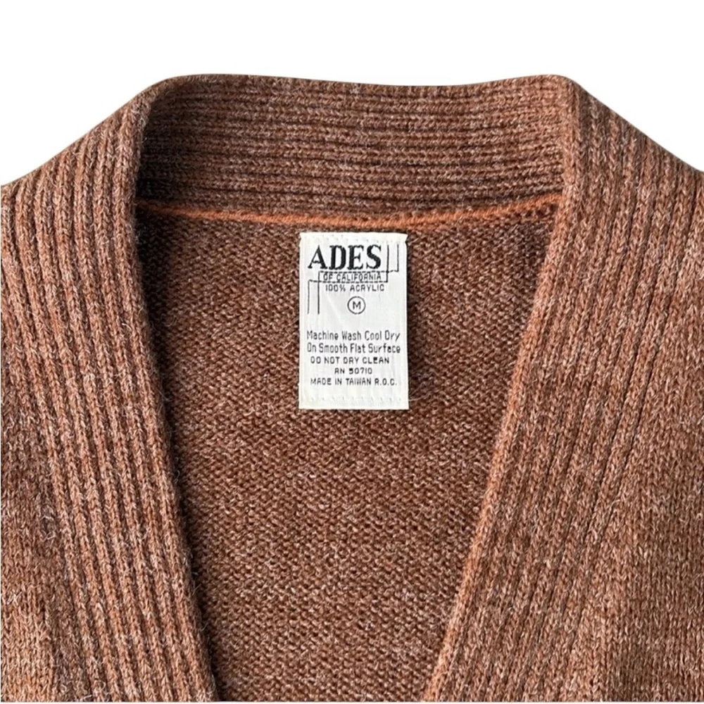 Vintage Ades of California Brown Knit Belted Cardigan Sweater Medium - Picture 4 of 11